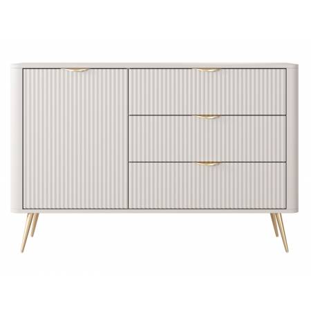 Komoda 138 cm szuflady ryflowane fronty beż + złoty zaokrąglone boki  LANETT